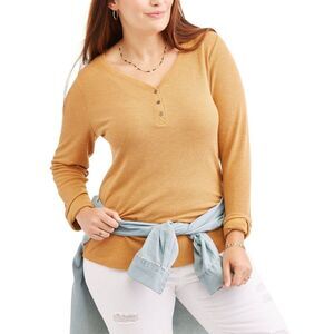 Faded Glory Golden Bar Heather Long Sleeve Thermal Henley Top‎ Plus 4x (26w-28w)